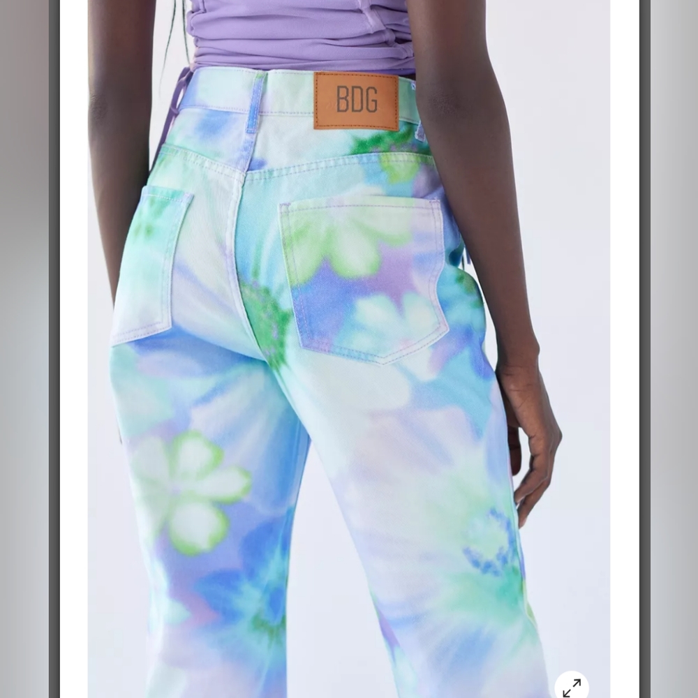 BDG High Waisted Cowboy Jeans - Floral Multi Tie Dye Design - Picture 3 of 8
